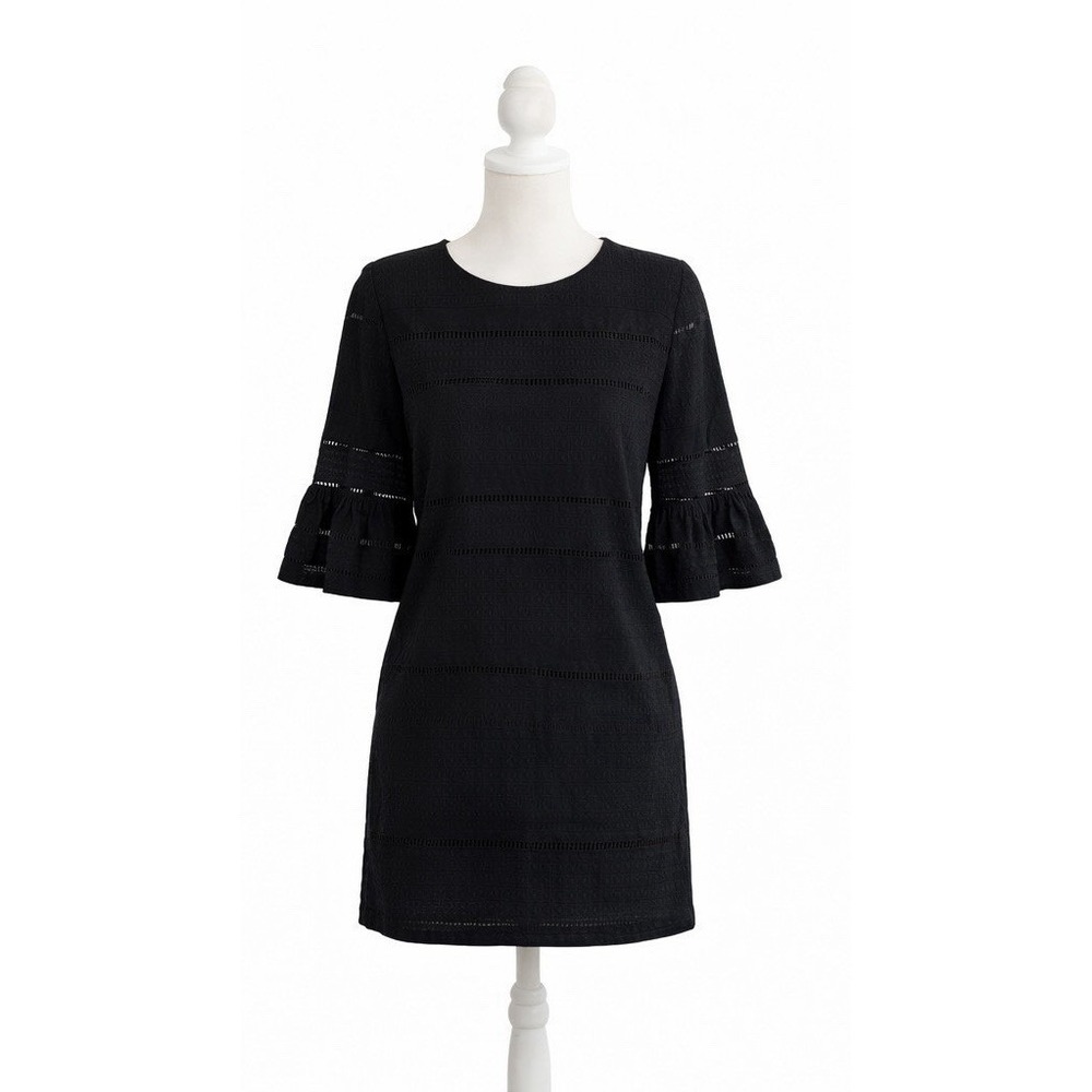 J CREW Women's Black Cotton Eyelet Ruffle Sleeve Dress Size 4 - Picture 4 of 8